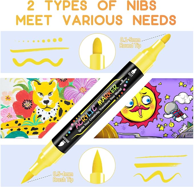 WINSONS 30 Colors Dual Tip Acrylic Paint Markers Pens
