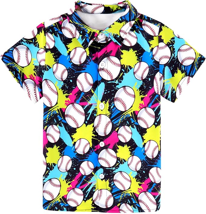 Enlifety 2-10T Kids Hawaiian Shirt Boys Short Sleeve Button Down Shirts Hawaii Summer Casual Blouse