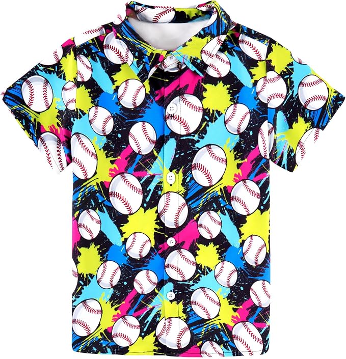 Enlifety 2-10T Kids Hawaiian Shirt Boys Short Sleeve Button Down Shirts Hawaii Summer Casual Blouse