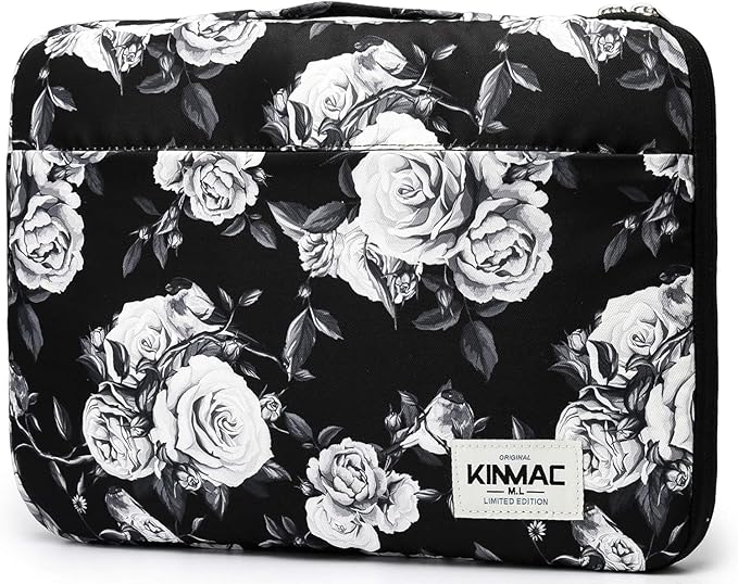 Kinmac 360° Protective Laptop Sleeve Case Bag Cover with Handle for MacBook Air 15 inch, and 15 inch-15.6 inch HP,Lenovo,Dell,ASUS,Acer Notebook Computer (White Rose)