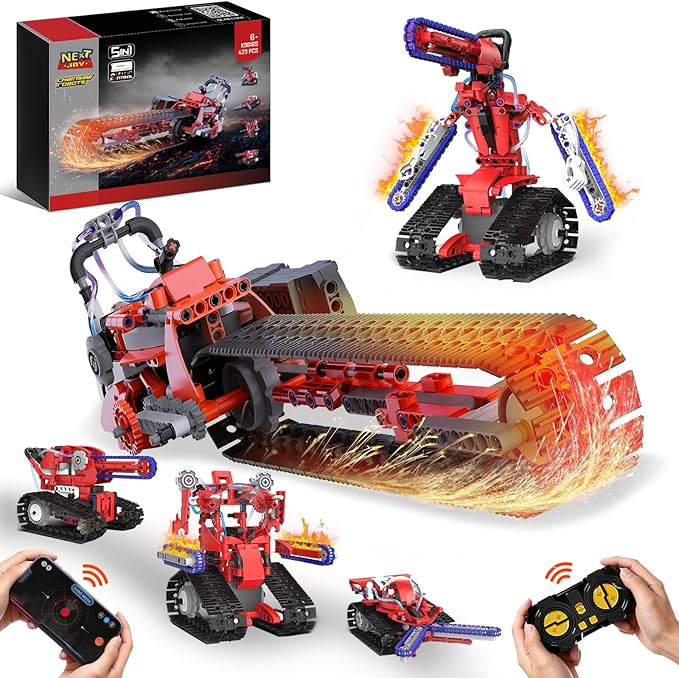 STEM Robot kit for Kids Ages 8-12, 5 In1 Science Building Blocks Kit, Remote & App Control Chainsaw Robot Toys, Technic Engineering Construction Sets for Kids 8 9 10 11 12 13 (429PCS)