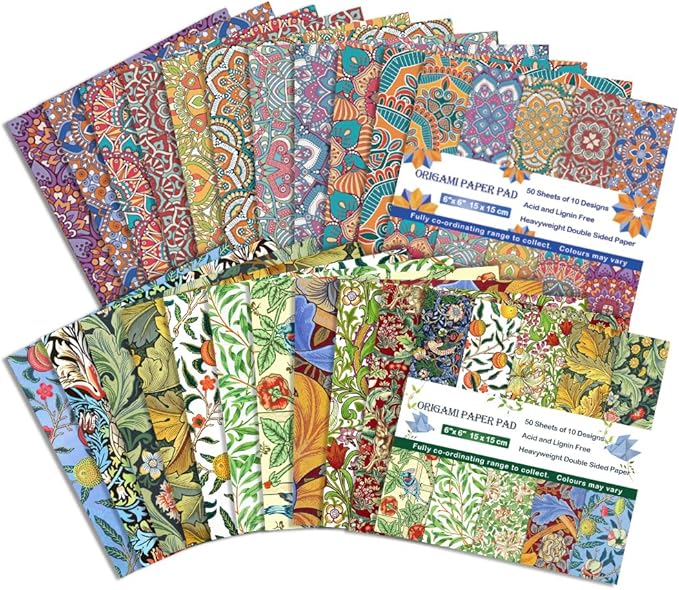 Origami Paper Kit Double Sided 100 Sheets 20 Colors 6 Inch Japanese Chiyo Square Easy Fold Arts Crafts DIY Handwork Origami Papers Bohemia Morris