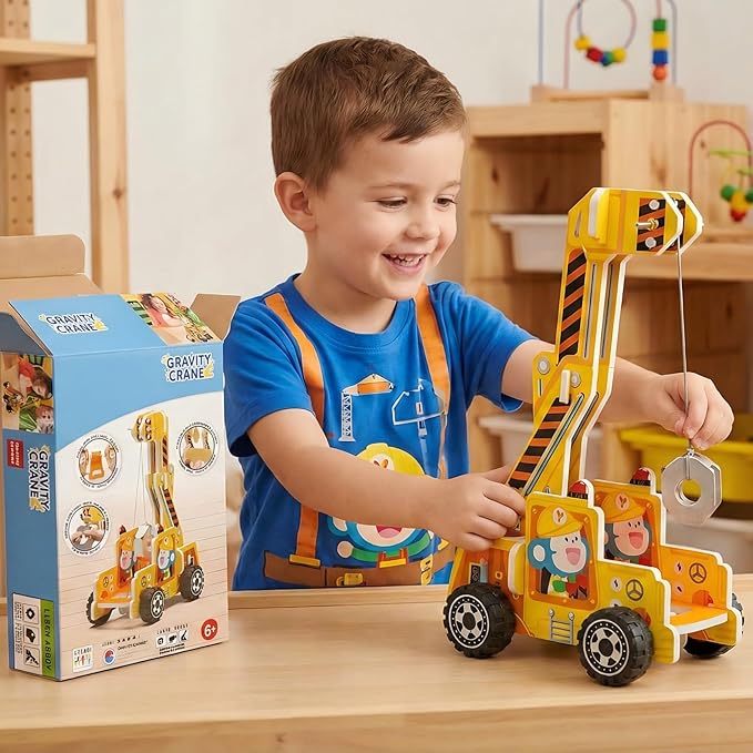 STEM Gravity Crane Science Experiment Kit, Kids DIY Pulley & Lever Physics Model, Learn Potential & Kinetic Energy Conversion, Build Hands-On Engineering Skills