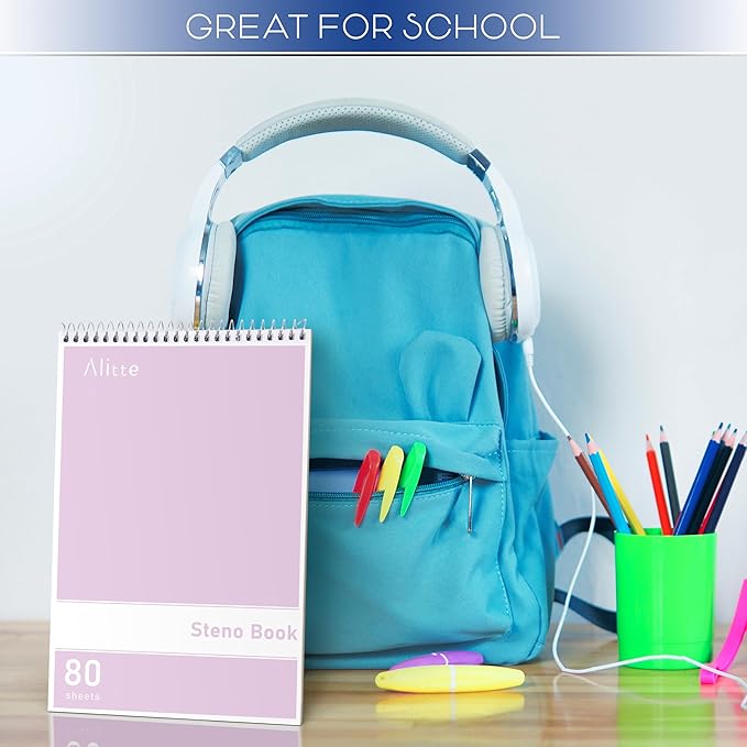 Alitte Steno Pads Spiral 6x9-12 Pack Pastel Colors - Perfect for Work, School, and Home Use, Easy Tear-Off Pages, Gregg ruled, White Paper - No Ink Bleeds - 80 Sheets