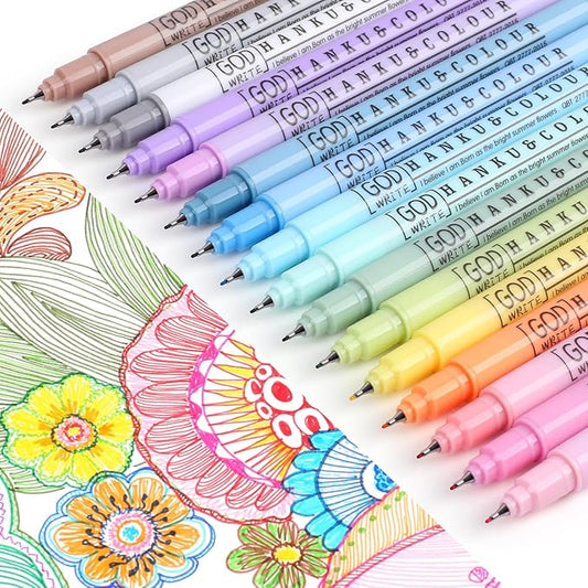 HANKU 0.38mm Fine Point Pen,16 Pack Colored Fineliner Bible Pens No Bleed Through,Extra Fine Tip Marker Pens for Bullet Journaling,Planner,Coloring,Bible Study Back to School Office Supplies