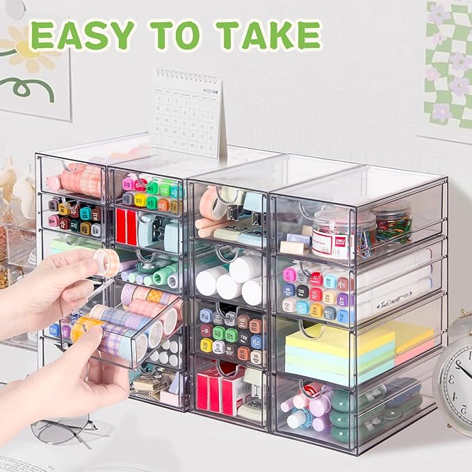 VZKAH Acrylic Organizer with Drawers | 20 Drawers 4 Sets | Desk Organizer and Storage, Clear Makeup Organization, For Office/Art Supply/Craft Storage and Organization