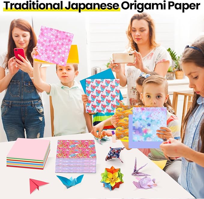 Lincia 840 Sheets Origami Paper Kit 20 Colors 6 x 6 Inch Colorful Folding Japanese Washi Origami Cherry Blossom Paper Double Sided Square Sheets Book for Beginners Adults Kids(840 Sheets)