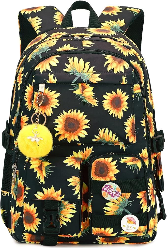 Hidds Laptop Backpacks 15.6 Inch College Backpack Elementary Middle High School Book Bag Cute Bookbags Anti Theft Travel Back Pack Casual Daypack Kids for Teens Girls Women Students (Sunflower Black)