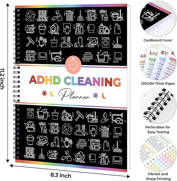 Adhd Cleaning Planner - Reusable Adhd Cleaning and Organizing Planner Dry Erase - 2026 Tidy Minds ADHD Cleaning Planners for Adults Women - Daily Weekly Monthly Household Schedule Planner & Checklist