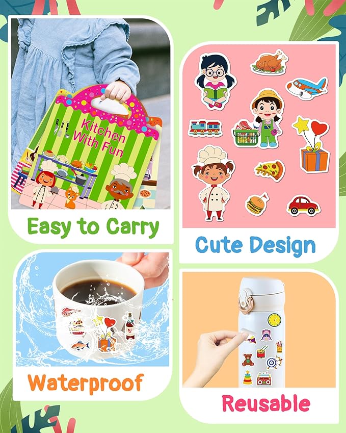 Benresive Reusable Sticker Book for Toddlers & Stickers for Kids, Toddler Travel Toys, Craft Activities, Boys & Girls Birthday Gifts