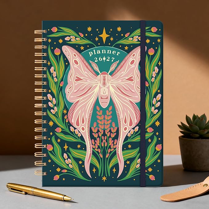 Planner 2026-2027 Monthly and Weekly Academic Planner July 2026 - June 2027, Hardcover Calendar 2026-2027 Agenda Daily Planner for Student Teacher School Office Supplies, 7.4" x 10.2", Pink Butterfly