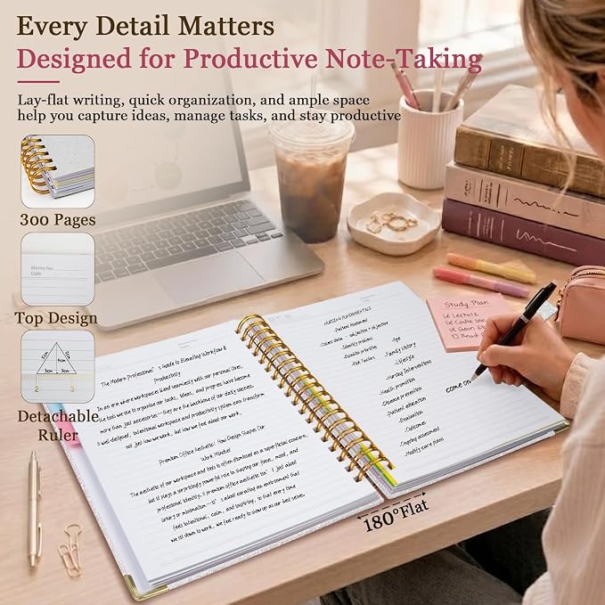 Spiral Notebook Journal 6.2''x 8.2'' 5 Subject Notebook with Dividers, 300 Pages Notebook College Ruled with Magnetic Closure, A5 Tabbed Notebooks for Work School, Sparkle Journal for Women (Silver)