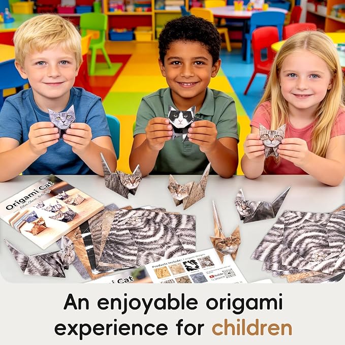 DIY Paper Craft Kit, 3D Cats Origami Paper 56 Sheets, Art Craft Activity Origami Kit Desk Decoration, Gift for Kids Adults Pet Lovers