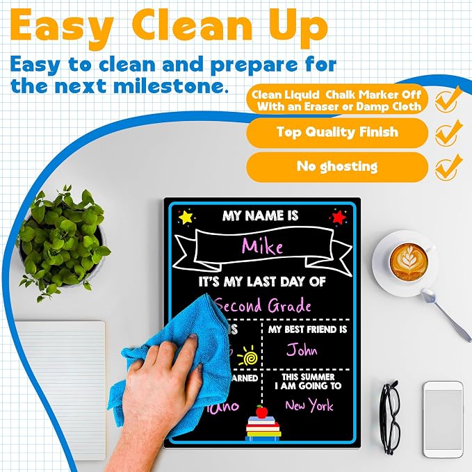 First Day of School Chalkboard, 14 x 11 in Paper Preschool Signs for Kids | Reusable Back to School Sign, Double Sided First Day of School Board, Easy Clean Blank Writing Board for Pre-k