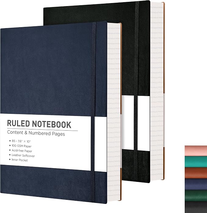 RETTACY Lined Journal Notebook, 204 Numbered Pages per Pack, B5 7.6" × 10"