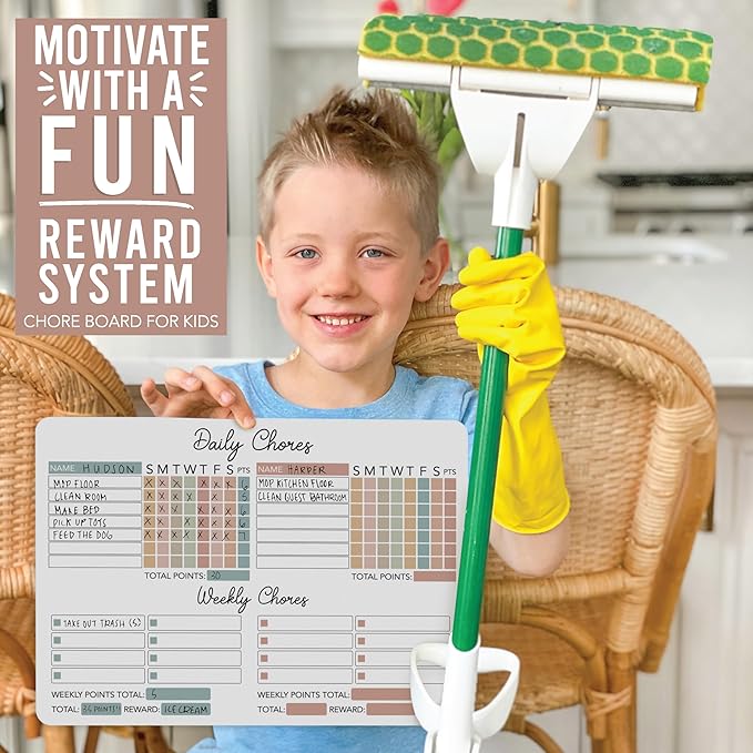 Hadley Designs Magnetic Chore Chart for Kids Multiple - Chores Board for Refrigerator, Dry Erase Task Chart for 2 Kids Daily Behavior, Family Weekly Planner Teens and Adults, Boho Pastel Chore Board