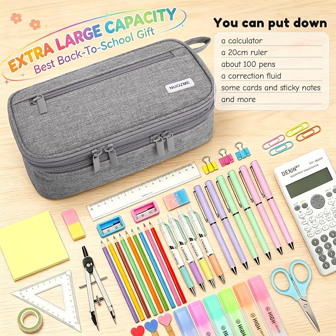 Double Layer Large Big Capacity Pencil Case Pouch Bag with Double Zipper | 5 Compartments Multiple Pockets, Aesthetic Canvas Stationery Pen Case Bag for Teens Girls,Boys,Students,College
