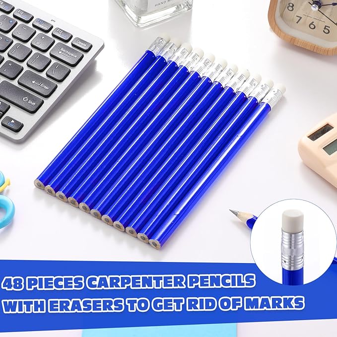 Fainne 48 Pcs Fat Pencils Jumbo Big Thick Large Pencils and 3 Pieces Sharpeners for Kids Beginners Preschoolers Kindergarten School Office Supplies(Blue+silver,Triangle)