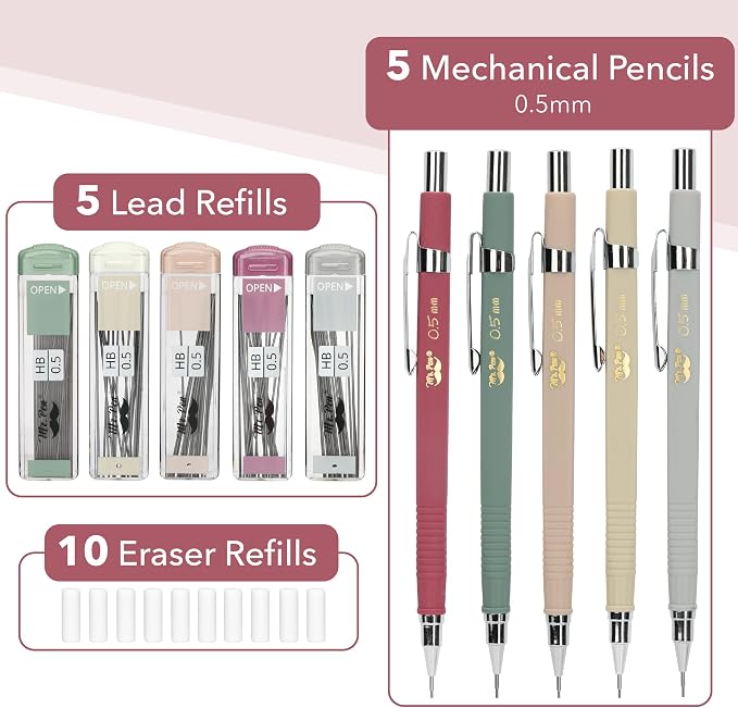 Mr. Pen- Mechanical Pencil Set with Lead and Eraser Refills, 5 Pack | 0.5mm, Sketching Pencils, Drafting Pencil, Drawing Mechanical Pencils