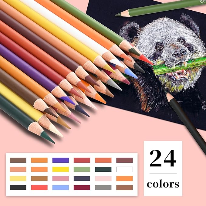 GETHPEN Pastel Chalk Colored Pencils,Set of 24 Colors,Pastel Colored Pencils,Color Charcoal Pencils for Drawing Sketching Coloring Shading,Art Supplies for Adults Artists., G928-24
