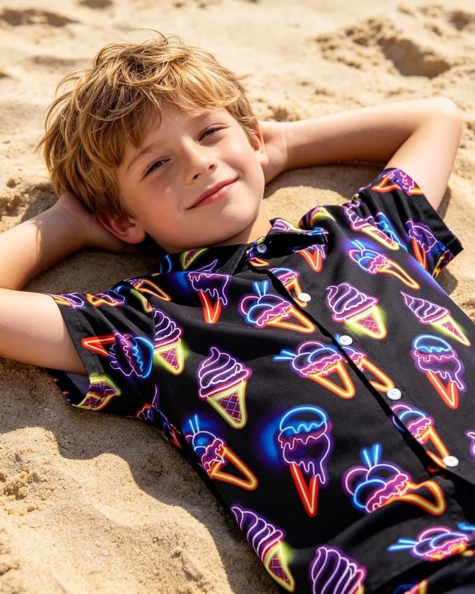 Enlifety 2-10T Kids Hawaiian Shirt Boys Short Sleeve Button Down Shirts Hawaii Summer Casual Blouse