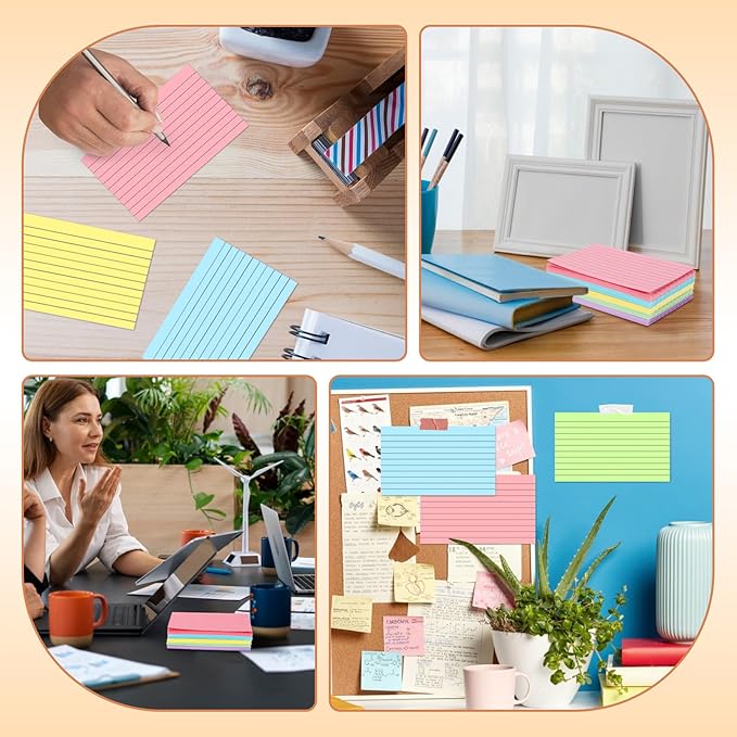 Tecmisse 3x5 Index Cards Colored, 120 PCS Ruled NoteC ards, Lined Flashcards, Colorful Flash Cards for Studying, Heavy Notecards for Office and School