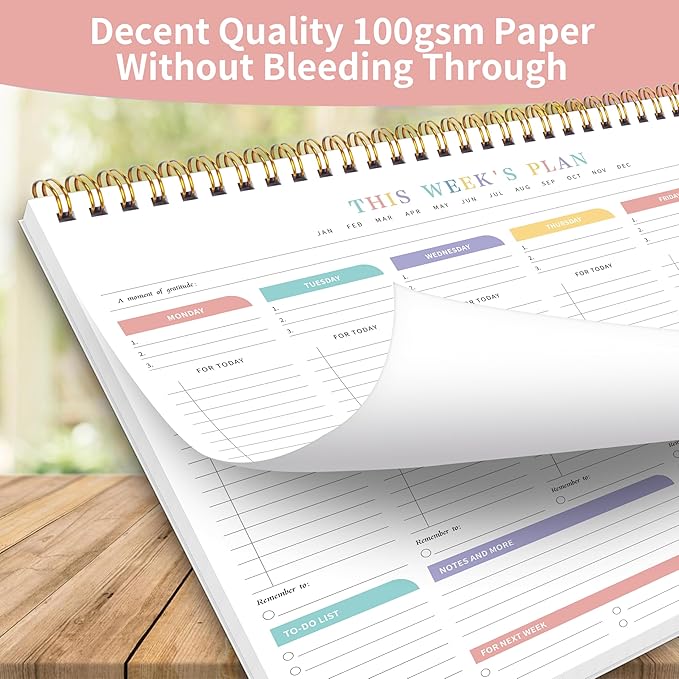 TREES Weekly To Do List Pad with 52 Undated Sheets（8.5"×11"）- Weekly Desk Notepad with Spiral Binding for Women & Man, Office, School and Home Personal Organizer