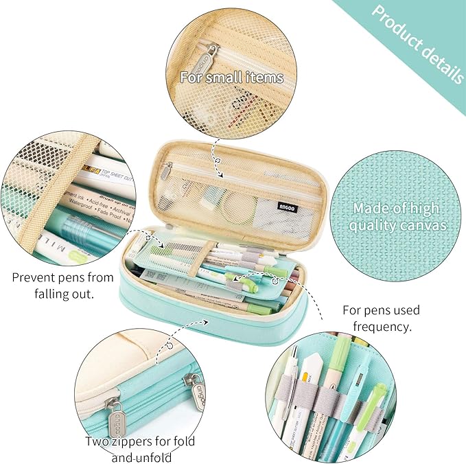 EASTHILL Big Capacity Pencil Pen Case Office College School Large Storage High Capacity Bag Pouch Holder Box Organizer Blue (Cyan)
