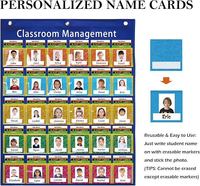 Classroom Management Pocket Chart for Preschool Wall Organization, Behavior Chart for Class Attendance Chores, Back to School Teacher Teaching Supplies