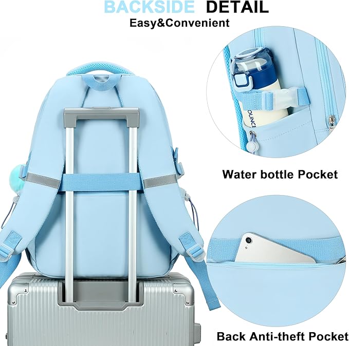 School Bag for Teens Girls,Girls Backpack,3 PCS Backpack for Girl, 15.6 Inch Laptop with Lunch Box Pencil Pouch Set (Blue)