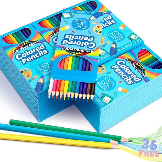 Jumlys 432 Count Colored Pencils Bulk for Kids, 36 Packs Pre-sharpened Coloring Pencils in 12 Colors, Bulk School Supplies for Teachers, Ideal Back to School Supplies & Classroom Prizes
