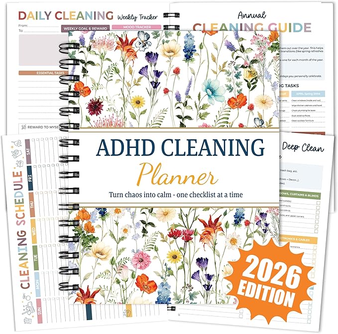 ADHD Cleaning Planner - Daily, Weekly & Monthly Cleaning Checklist Organizer for Adults & Teens, Break Chores Into Small Wins, Glossy Erase Checklists - Planning Pages (version 2)