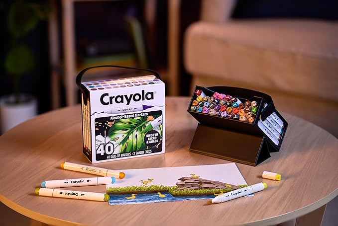 Crayola DualTip Alcohol Marker Set for Adults (40ct), Adult Coloring Book Markers for Blending, Shading & Layering, Fine & Brush Tips, Art Supplies