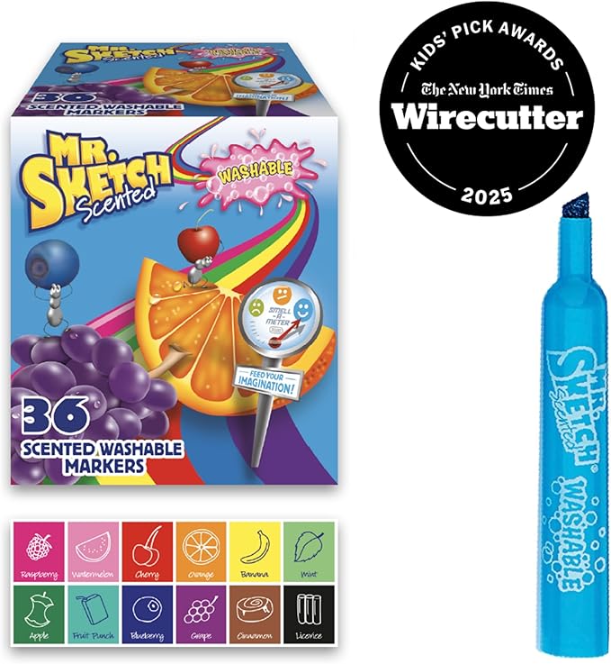Mr. Sketch 2003992 Scented Washable Markers, Chisel Tip, Assorted Colors, 36 Count