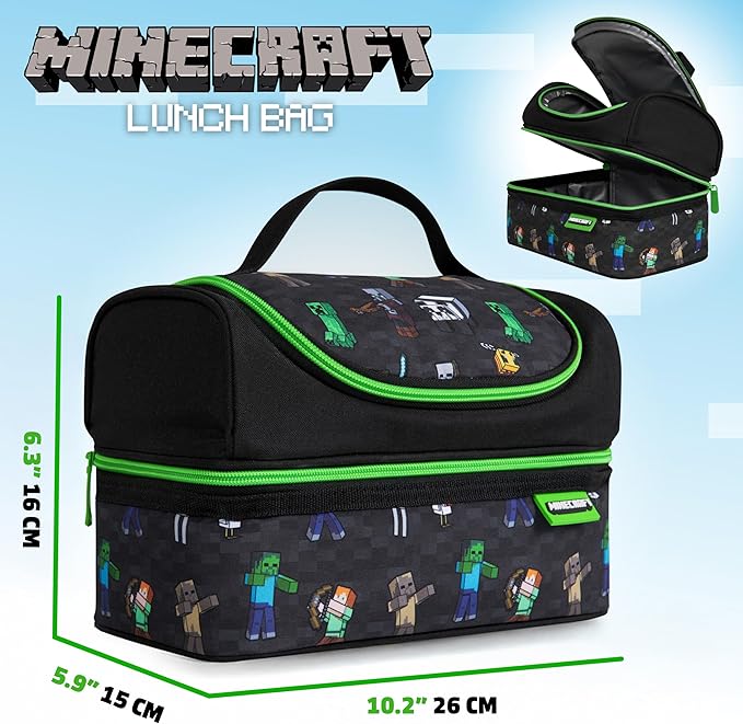 Minecraft Insulated Lunch Bag for Kids Creeper Lunchbox for Boys School Supplies Food Carrier Snacks Picnic Beach Days Travel Gamer Gifts for Kids (Black)