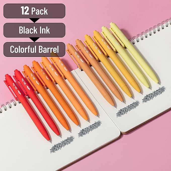 Mr. Pen- Retractable Gel Pens, 12 Pack, Black Ink, Summer Morning Barrel, Fine Point 0.5mm, Fast Dry, Smooth Writing, Cute Pens for Drawing, Writing Planner and School Supplies