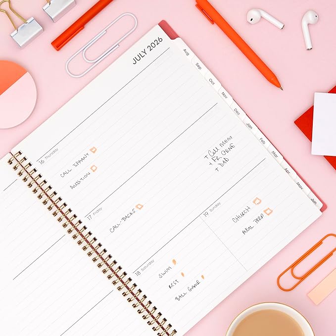 Blue Sky 2026-2027 Weekly and Monthly Academic Year Planner Calendar, July 2026 - June 2027, 8.5" x 11", Flexible Pocket Cover, Wirebound, Storage Pocket, Cali Pink