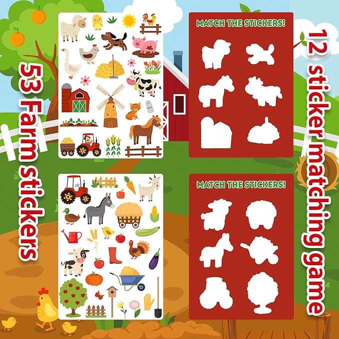 Reusable Sticker Book for Kids 1-3, Jelly Sticker Books for Toddlers 2-4 Years, Toddler Easter Basket Stuffers＆Travel Essentials Farm Stickers for Kids Toddler Plane Activities (Farm)