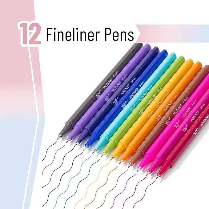 Mr. Pen- Colored Fineliner Pens, 12 Pack, 0.4mm, Ergonomic Triangular Barrels, Smooth Writing Pens for Journaling, Note-Taking, Coloring, Sketching, Planning & Art Projects