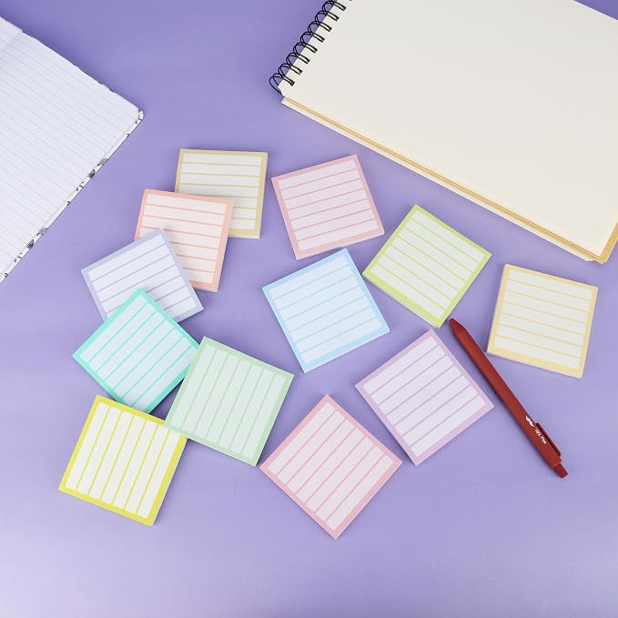 Mr. Pen- Lined Sticky Notes Bulk, 3"x3", 12 Pads, 60 Sheets/Pad, 720 Sheets