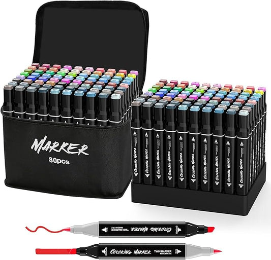 KJSHUANGTANG Alcohol Markers, Dual Tip Art Markers, Drawing Markers, Coloring Marker for Sketching Adult Coloring (80 Colors)