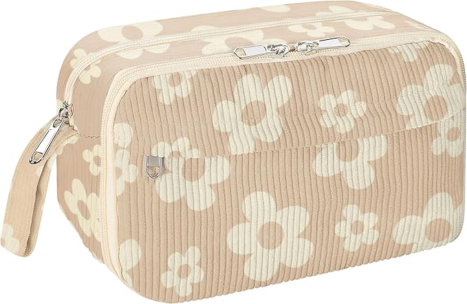 WOBAGMEN Cute Pencil Case,Large Corduroy Zippered Pencil Case Pouch, aesthetic Pencil Bag with Compartments, Pencil Pouch School Supplies (HY-corduroy pc-brown floral)