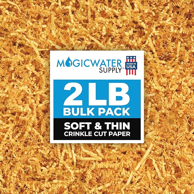 MagicWater Supply Soft & Thin Crinkle Cut Paper - 2 LB - Yellow - Paper Shred Filler for Gift Wrapping, Basket Filling, Birthdays, Weddings, Anniversaries, Valentines Day, and other occasions