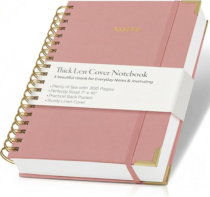 Aesthetic Thick Spiral Notebook Journal For Women in B5 Format - Stylish Linen Hardcover College Ruled Note Book w 300 Lined Pages - Cute Supplies For Bible Study & Staying Organized at Work or School