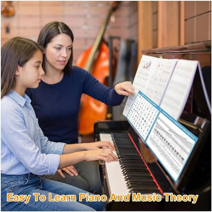 Piano Staff Notes Flashcards and Piano Theory Chart，Color Coded Flash Cards for 104 Staff Notes - 104 Double-Side Note Cards - Fun Educational Flashcards for Piano, Music Learners