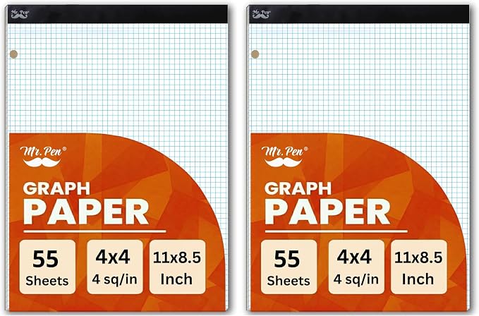 Mr. Pen- Graph Paper Pad, 8.5x11 Inches, 4x4 (4 Squares per Inch) (Pack of 2)