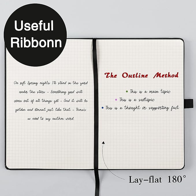 Graph Grid Paper Notebook/Journal - Classic Journal/Notebook with Ribbon Divider, Hardcover with Thick Paper, 5.3" x 8.26", Banded + Pen Holder +Inner Pocket - Black