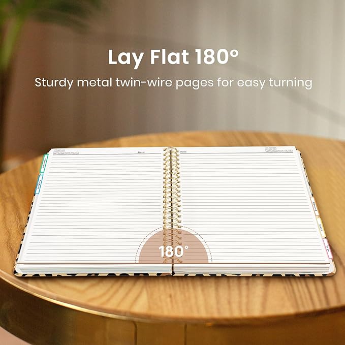 Large Spiral Notebook with Dividers & Tabs, 8.5" x 11" Hardcover 5 Subject Notebook for Work, 280 Pages, College Ruled, Cute Journal for Women, Perfect for Study & Office Note Taking, Leopard