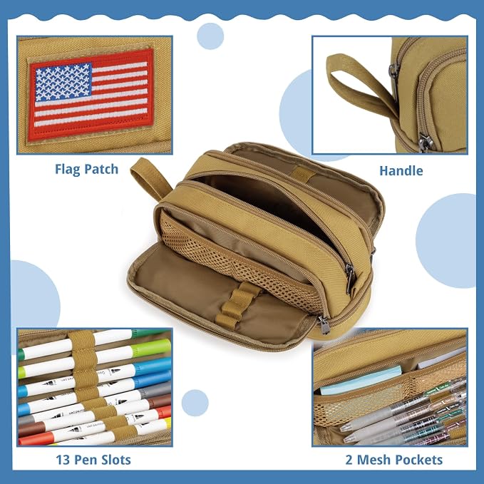 Tactical 4 Compartments Pencil Case for Boy, Large Pen Pouch Bag for School | Tactical Large Capacity Pen Box, 900D Farbic Tool Bag for School College Office Marker Organizer for Boy Kid Men Adult Teen