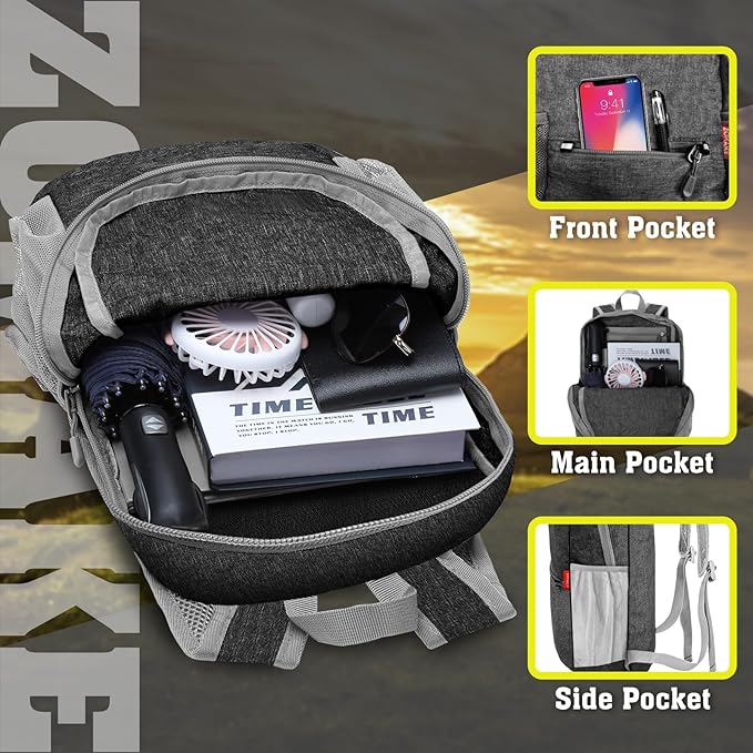 ZOMAKE Lightweight Packable Backpack, 10L Small Foldable Daypack for Hiking | Water Resistant Collapsible Backpacks for Women Men, Everyday Carry, Multi Compartment Storage, Adjustable Strap(Black A5)